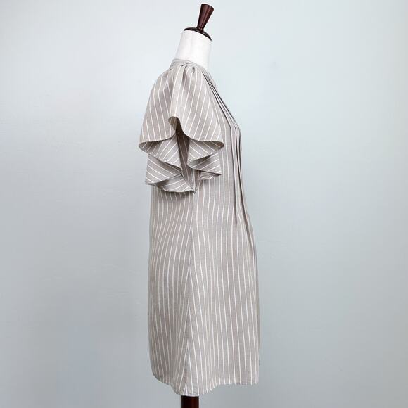 Ann Taylor LOFT Coastal Stripe Flutter Sleeve Pintuck Pleated Mini Dress XS - Picture 6 of 10